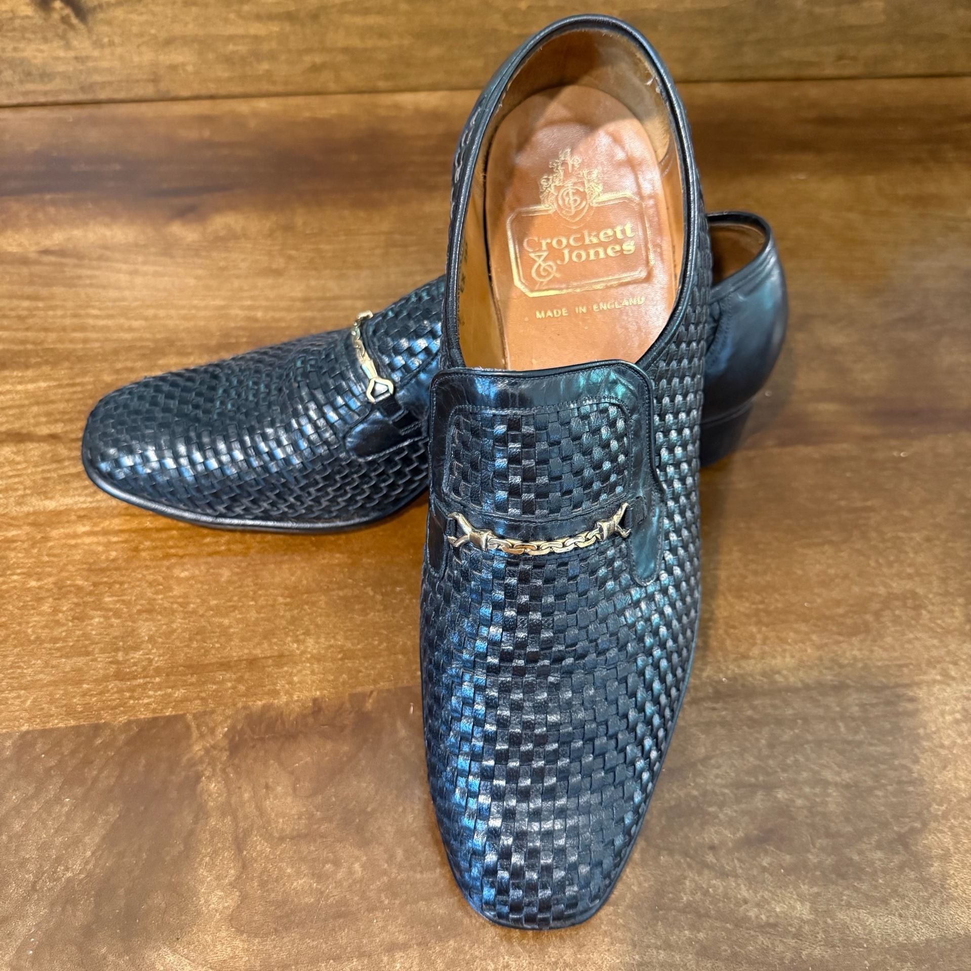 Crockett & Jones Morocco Woven Leather Bit Loafers Black Size 9
